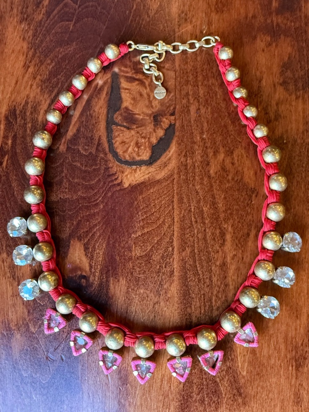 Stella & Dot Gold Beaded Necklace with Red, Pink and CZ Accents